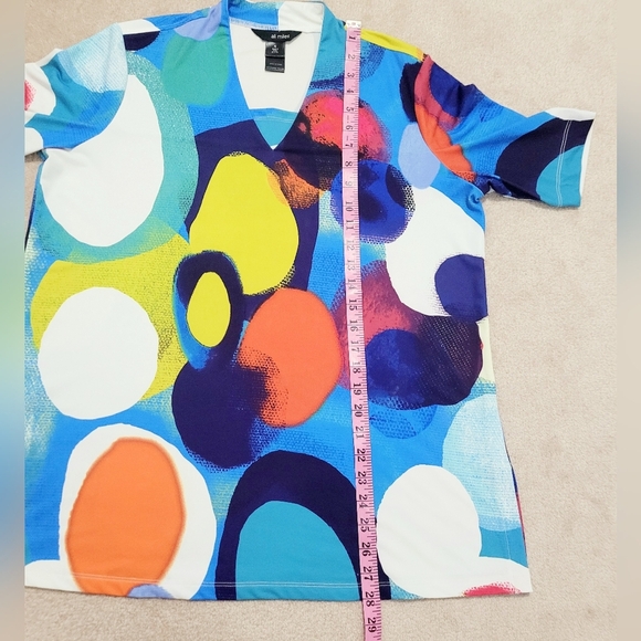 Ali Miles Women Blouse Top Medium Multicolor Abstract Print V-Neck Short Sleeve - Picture 6 of 10